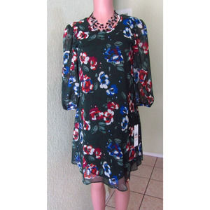 Calvin Klein 3/4 Puff Sleeve round-Neck Floral Chiffon Dress Lined Sz. 2